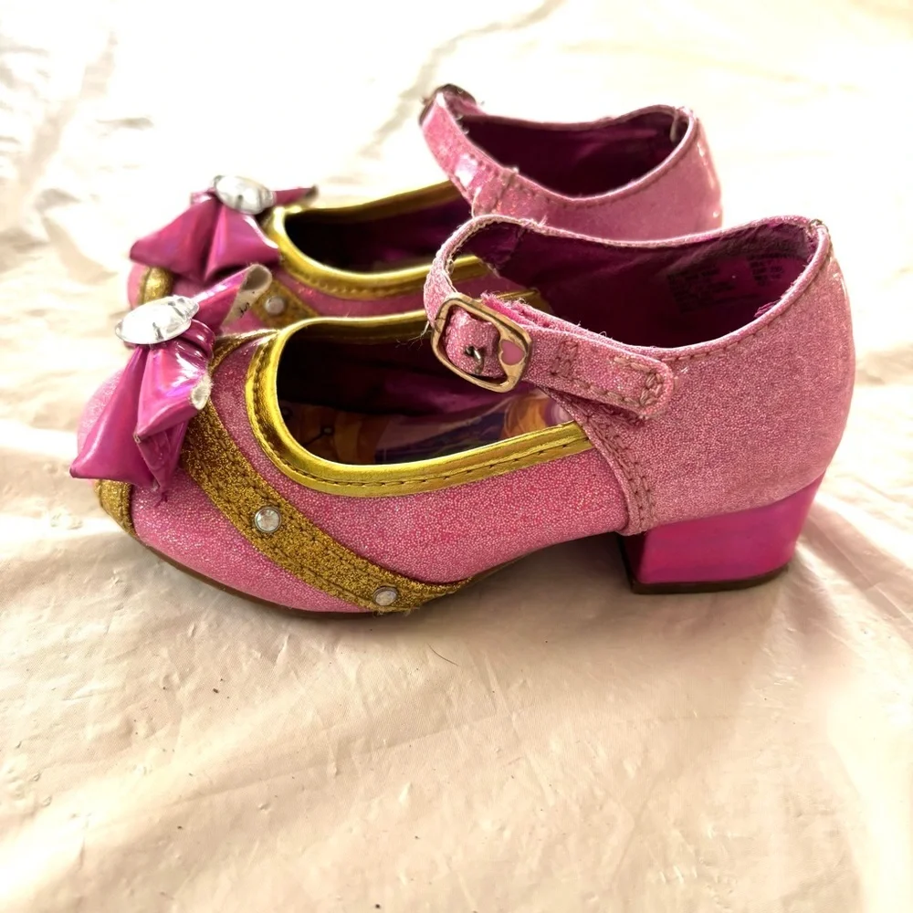 Disney princess toddler girl dress up low heel shoes pink & gold SZ 7 Worn